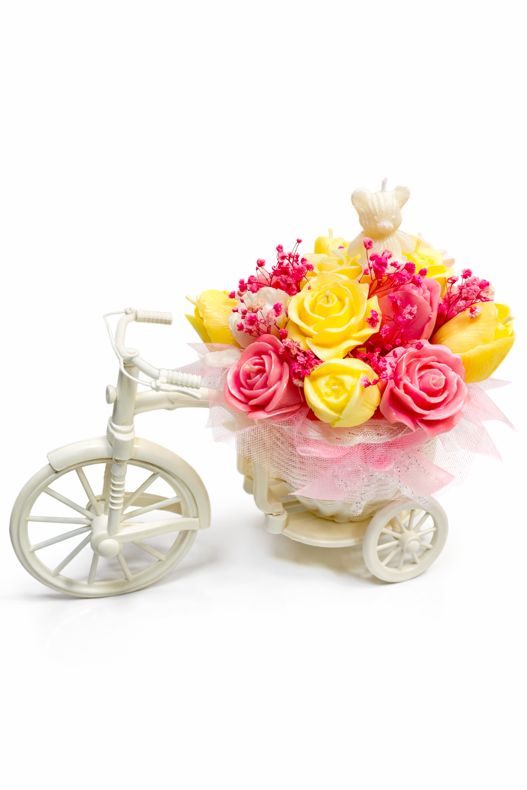 Tricycle Candle Arrangement with Flowers
