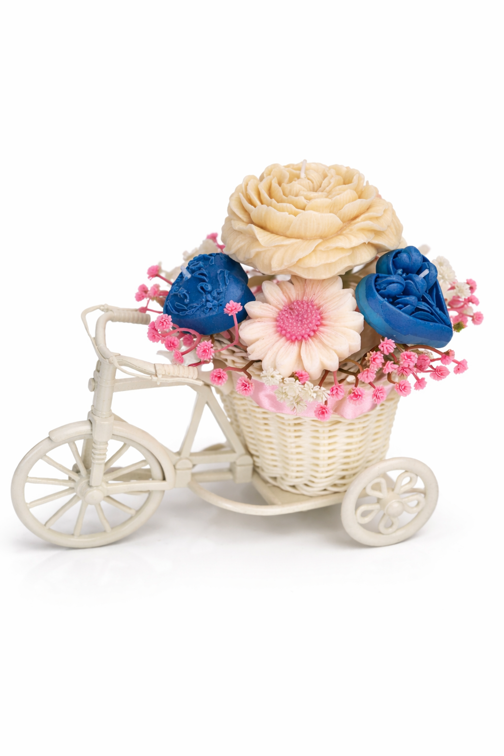 Tricycle Candle Arrangement with Flowers for Home Decor