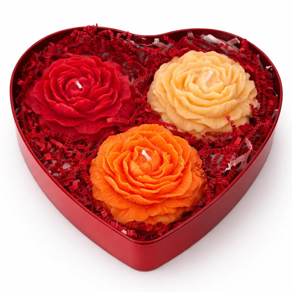Passion Roses: Heart-Shaped Candle Set for Love and Romance