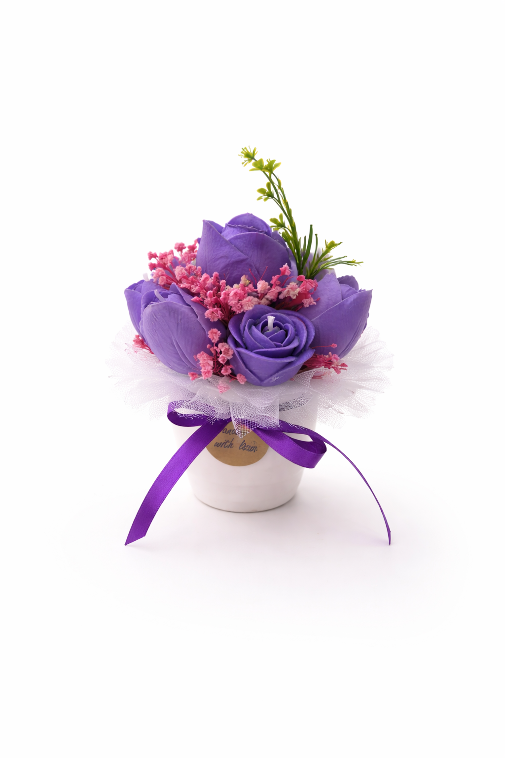 Handmade Flower Bouquet: Decorative White Pot Floral Arrangement